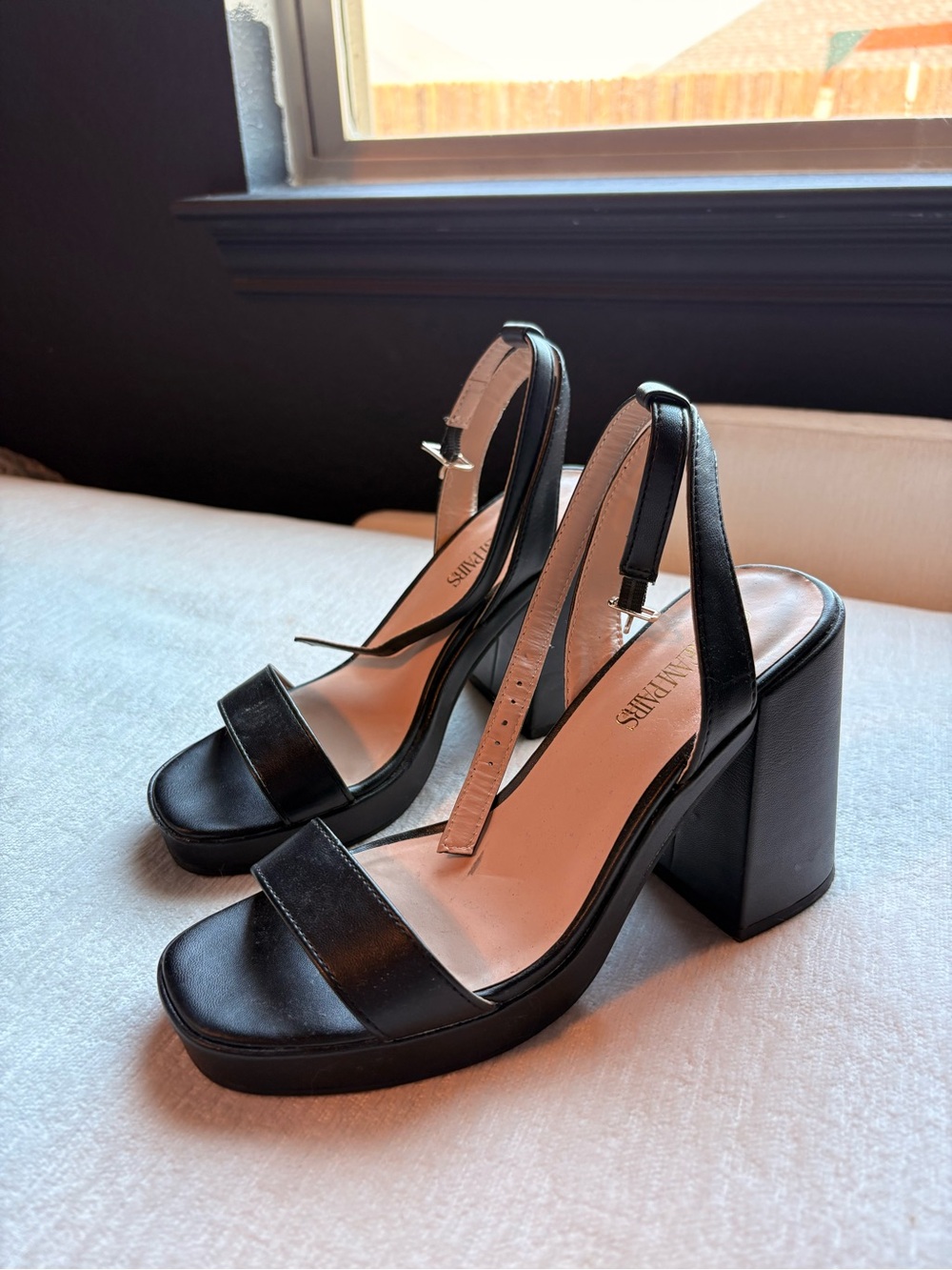 Black Block Heel Slingback Sandals
